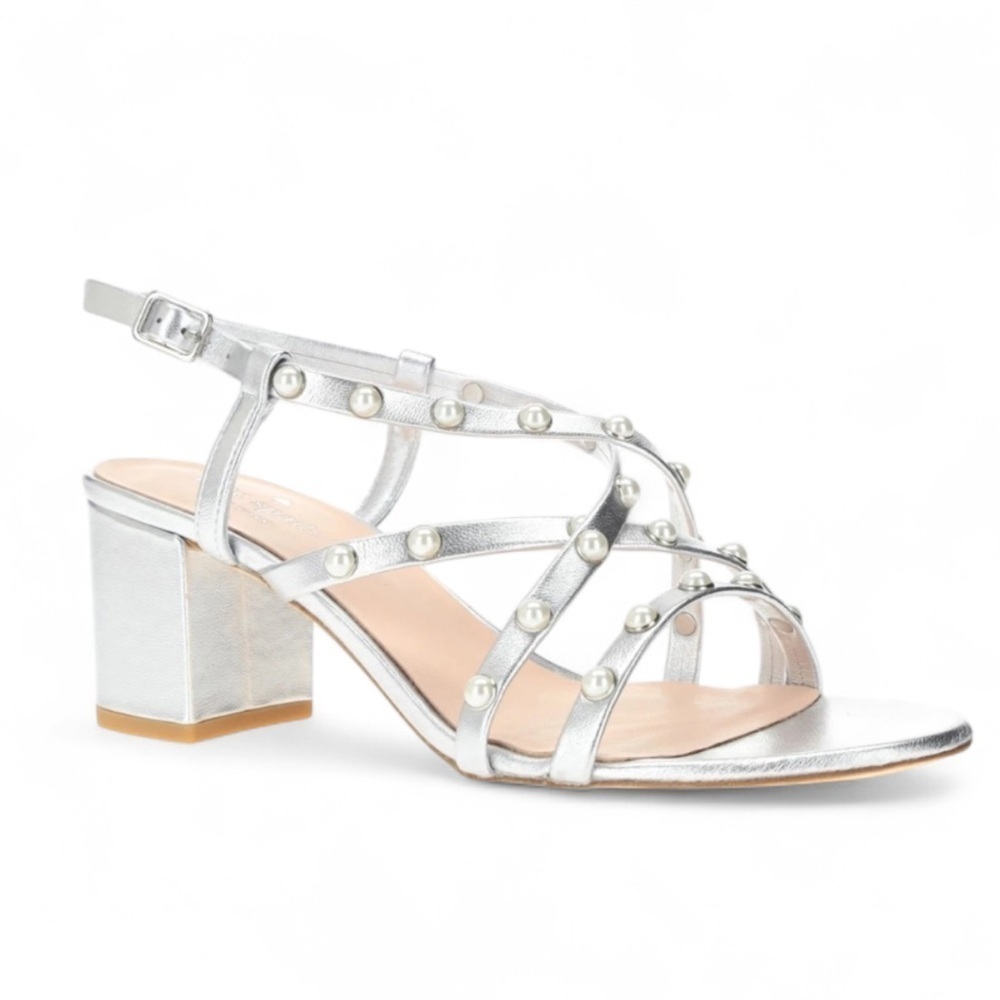 Kate Spade Wynne Silver Metallic Pearl Sandals Size 7.5